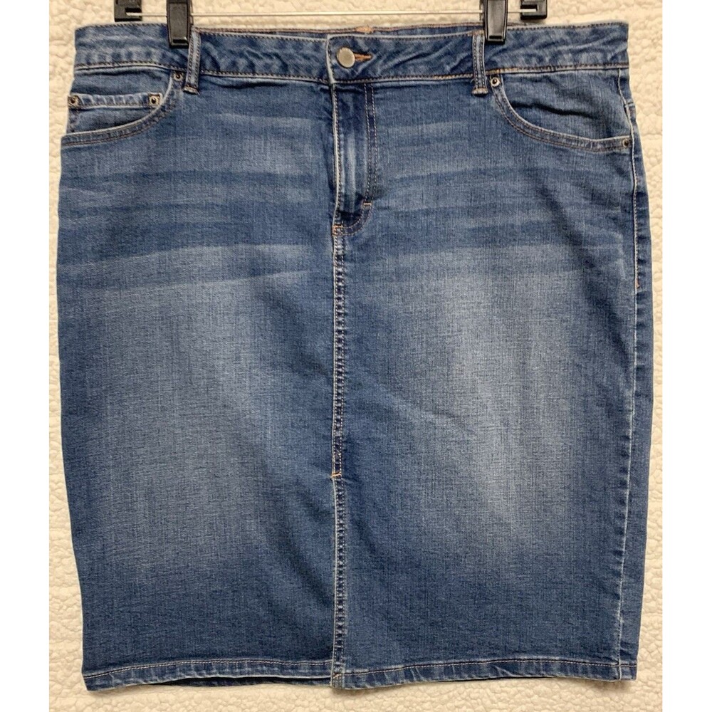 Route 66 Stretch Fit Skirt Women's Large Denim 5 Pocket with Front Slit
